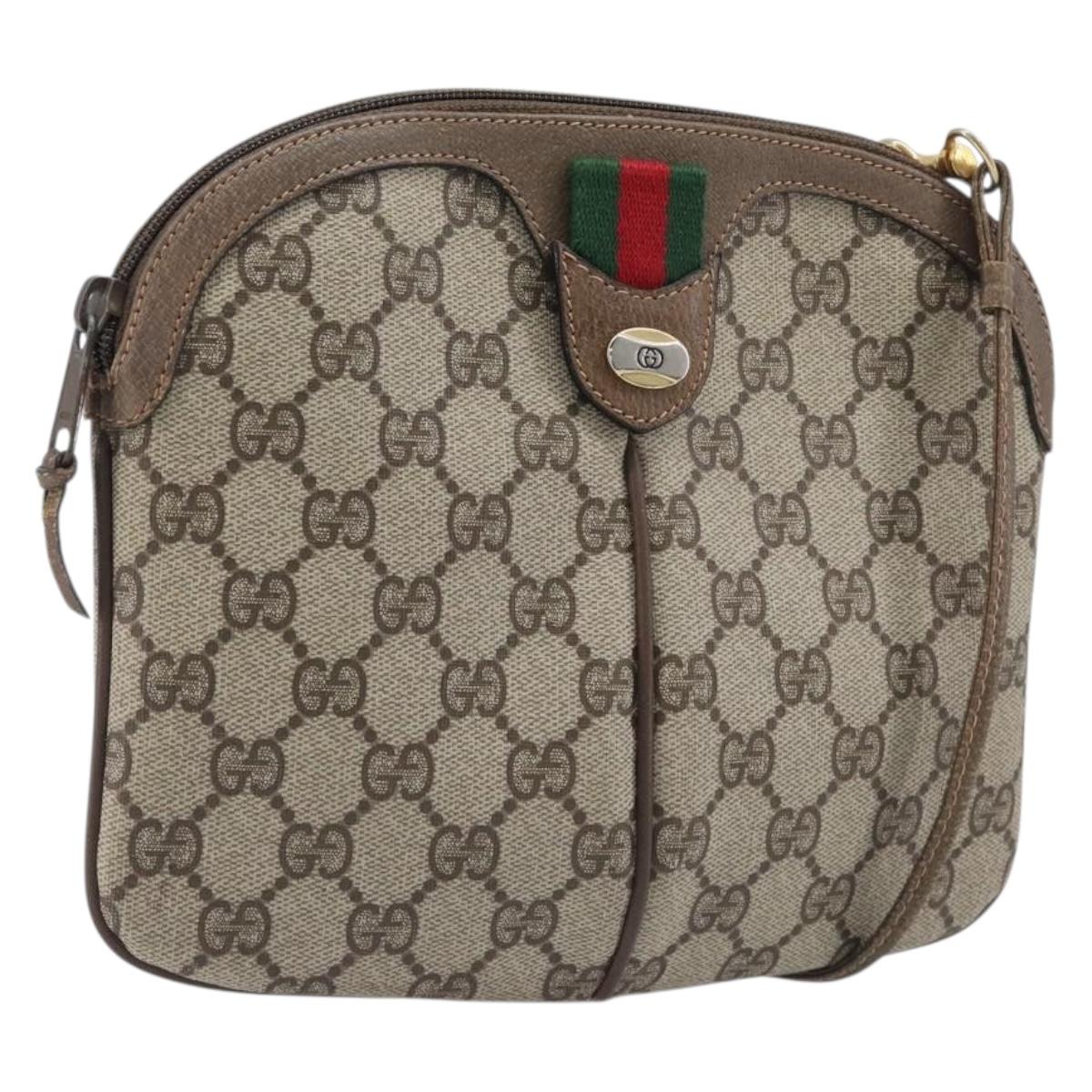 GUCCI GG Supreme Web Sherry Line Bag PVC Beige Gold 904 02 047 Auth bs37222