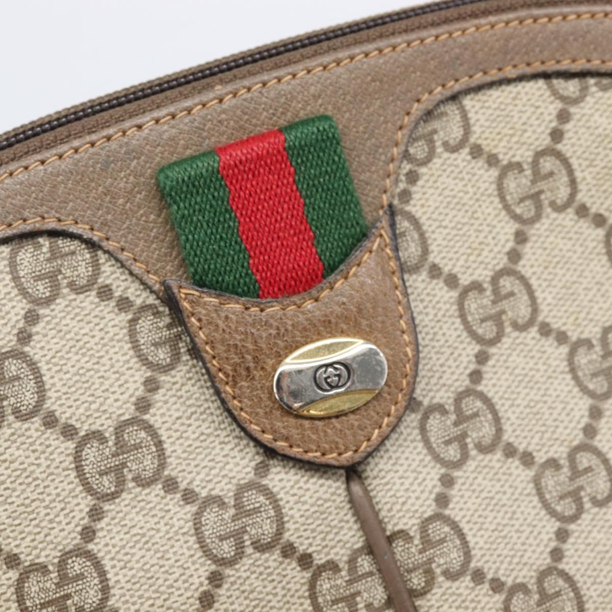 GUCCI GG Supreme Web Sherry Line Bag PVC Beige Gold 904 02 047 Auth bs37222