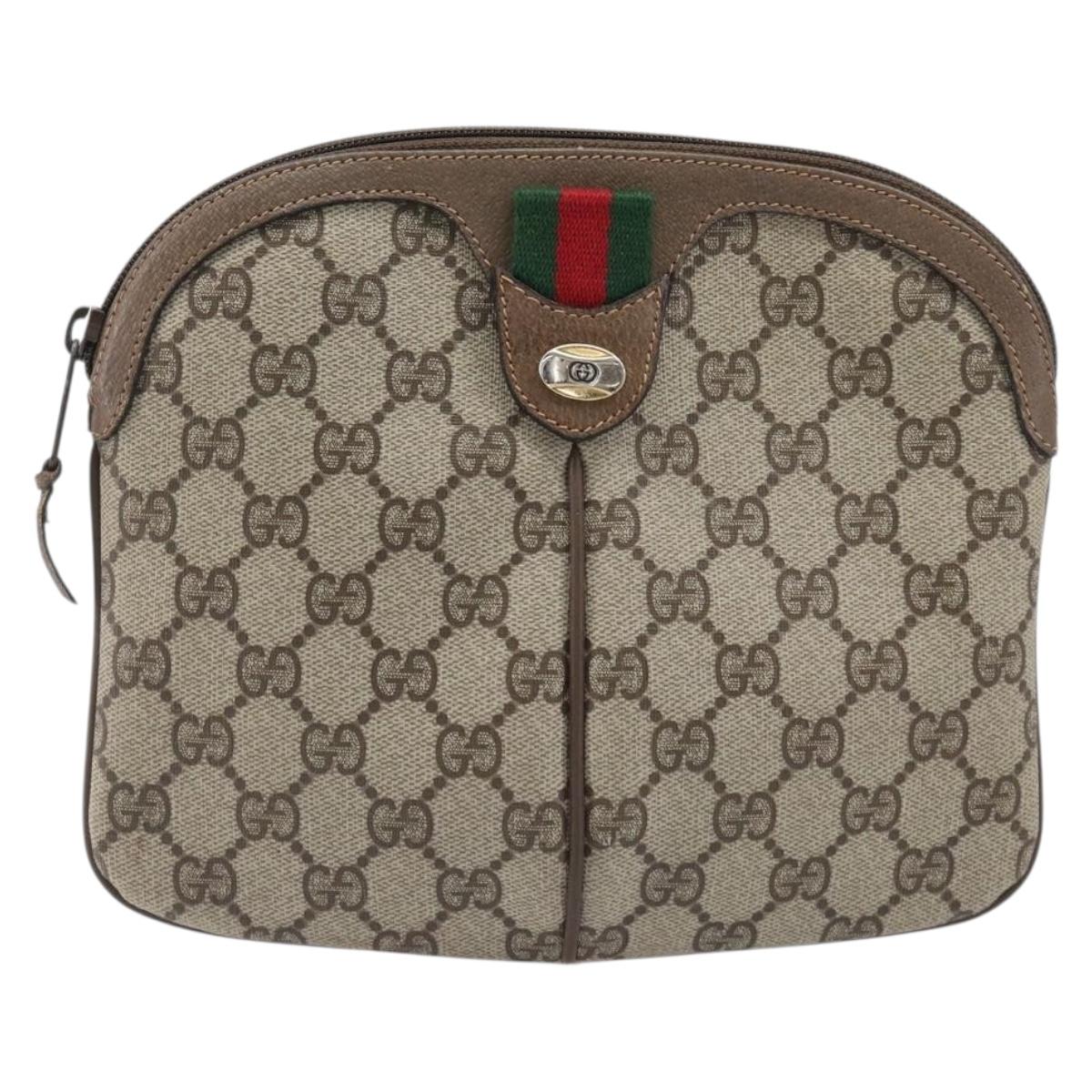 GUCCI GG Supreme Web Sherry Line Bag PVC Beige Gold 904 02 047 Auth bs37222