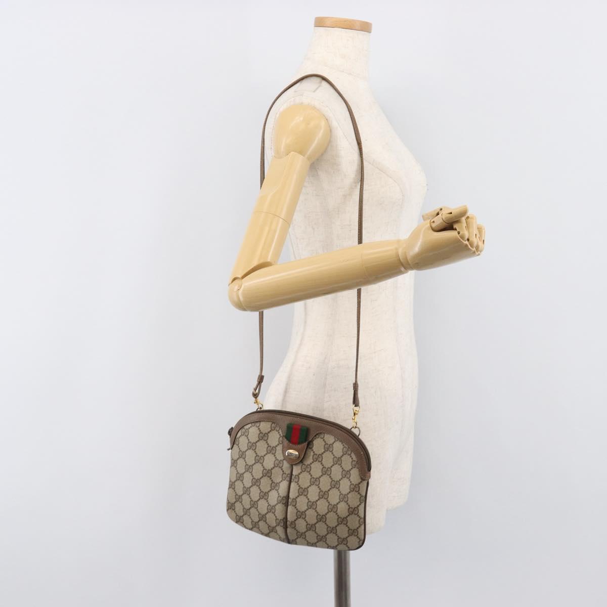 GUCCI GG Supreme Web Sherry Line Bag PVC Beige Gold 904 02 047 Auth bs37222