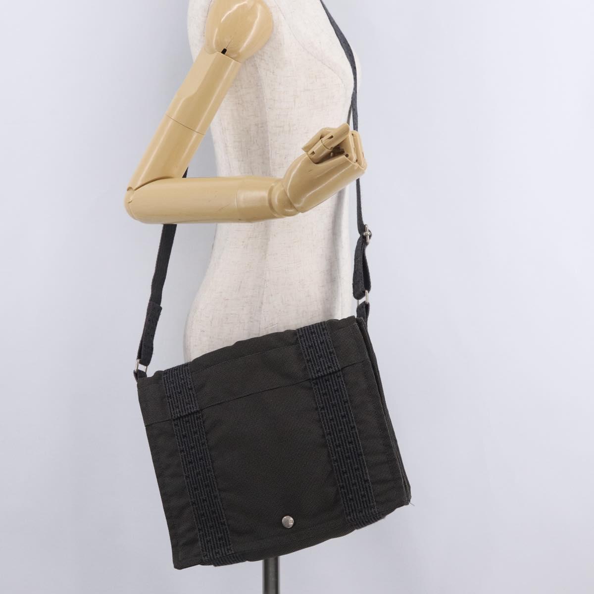 HERMES Her Line Bassus PM Shoulder Bag Canvas Gray Auth bs37227