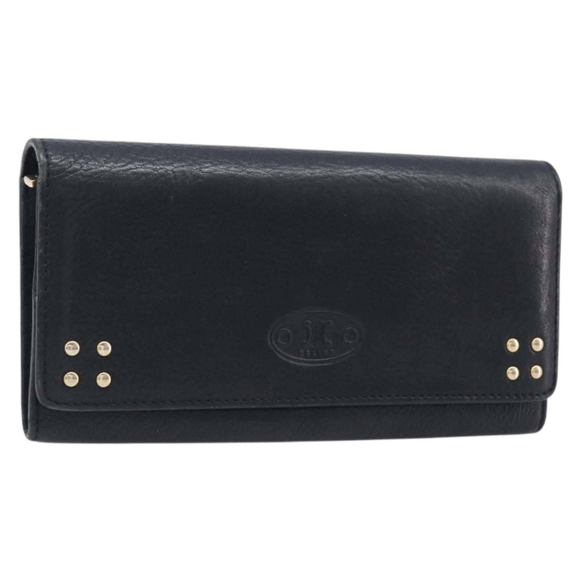 CELINE Long Wallet Leather Gold Black Auth bs37228