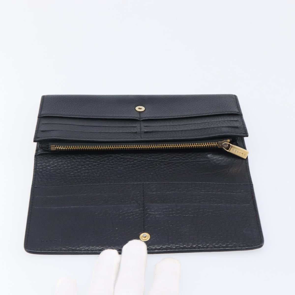 CELINE Long Wallet Leather Gold Black Auth bs37228