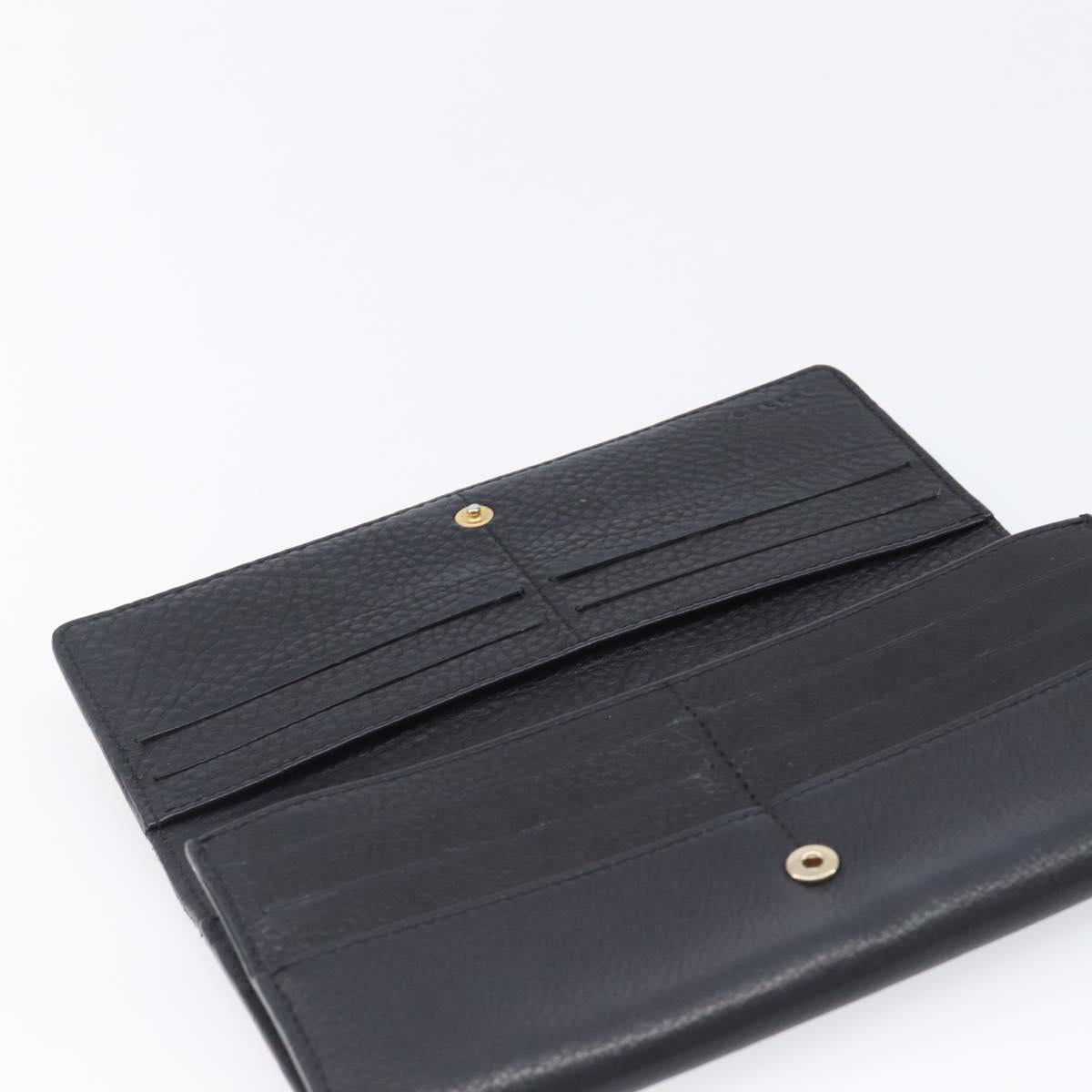CELINE Long Wallet Leather Gold Black Auth bs37228