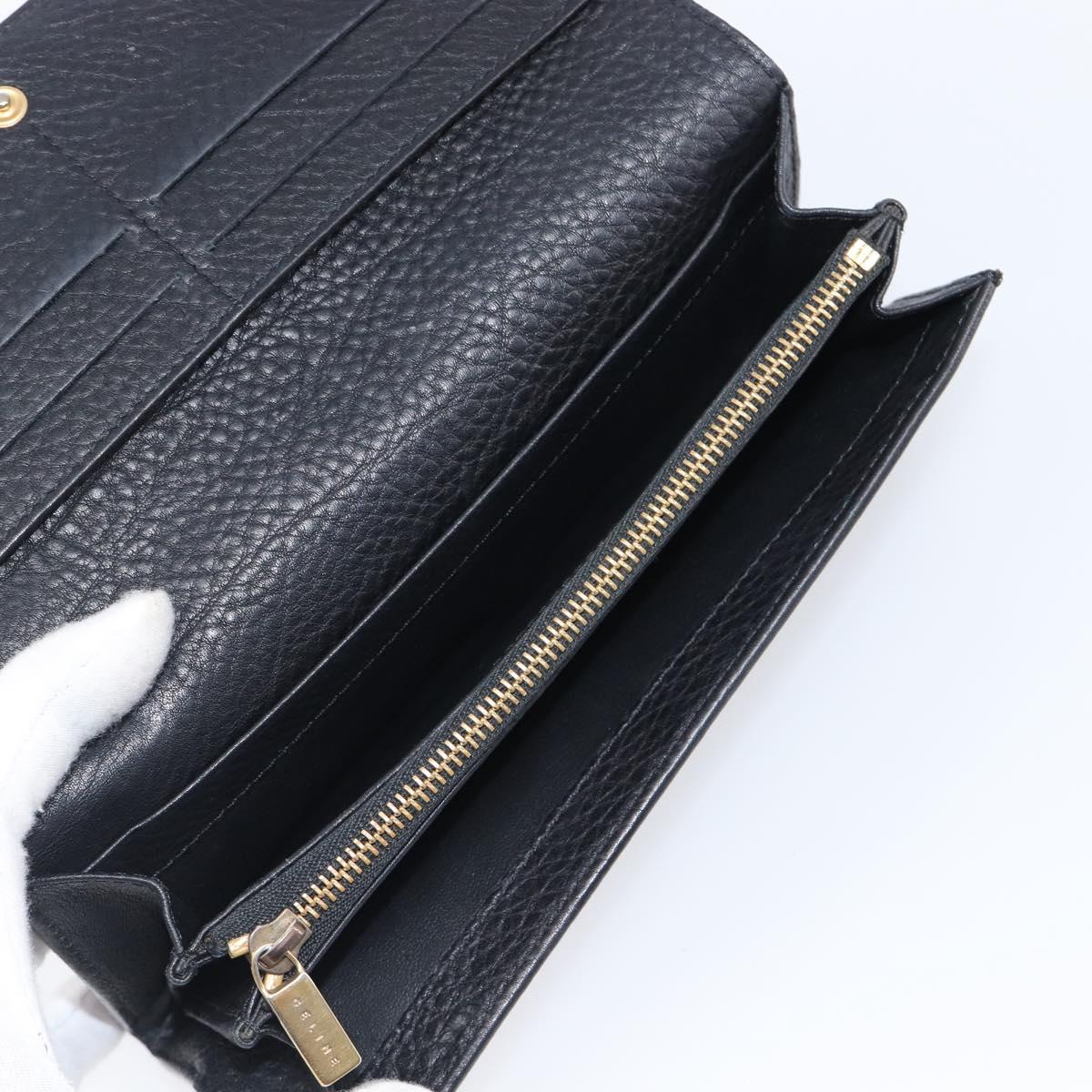 CELINE Long Wallet Leather Gold Black Auth bs37228