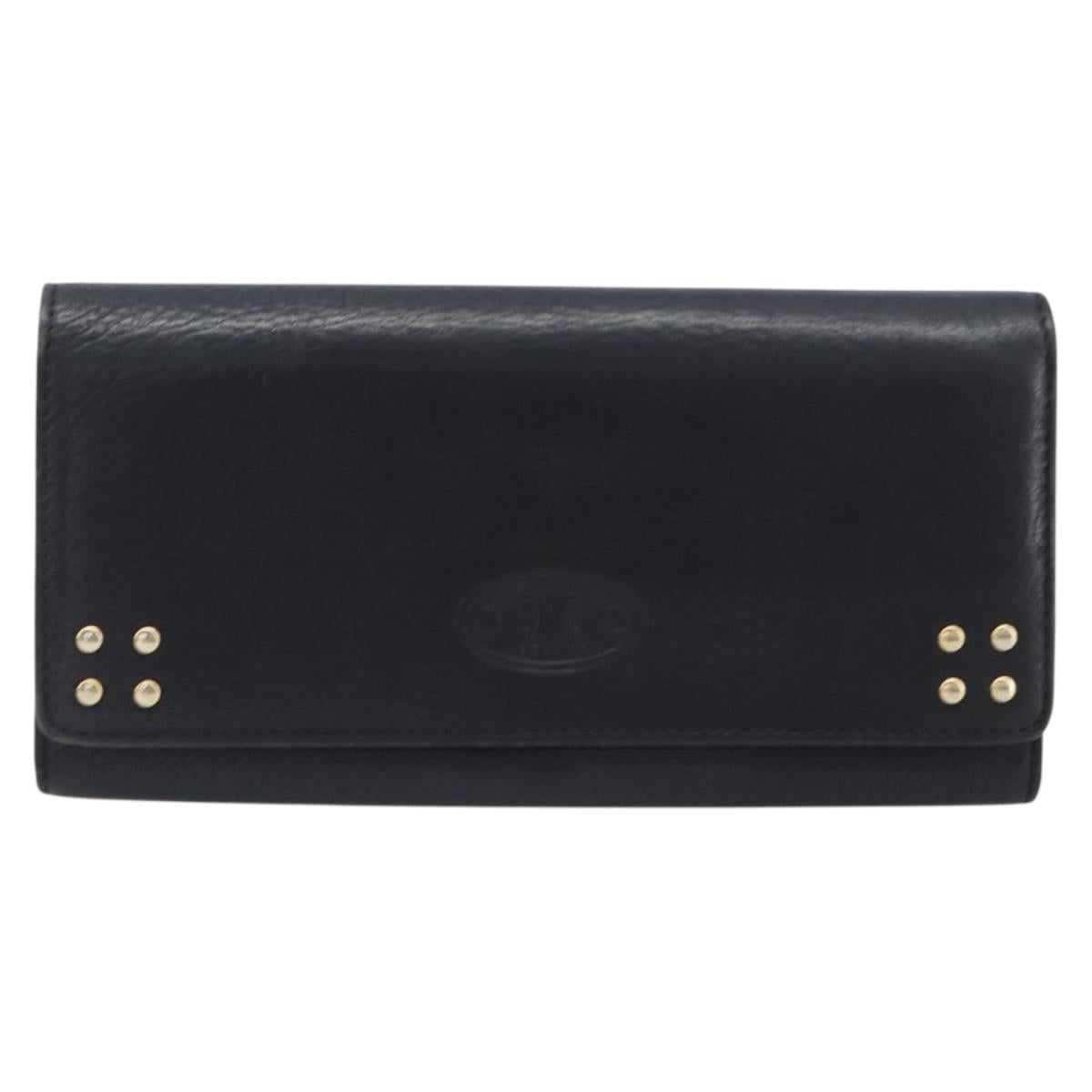 CELINE Long Wallet Leather Gold Black Auth bs37228