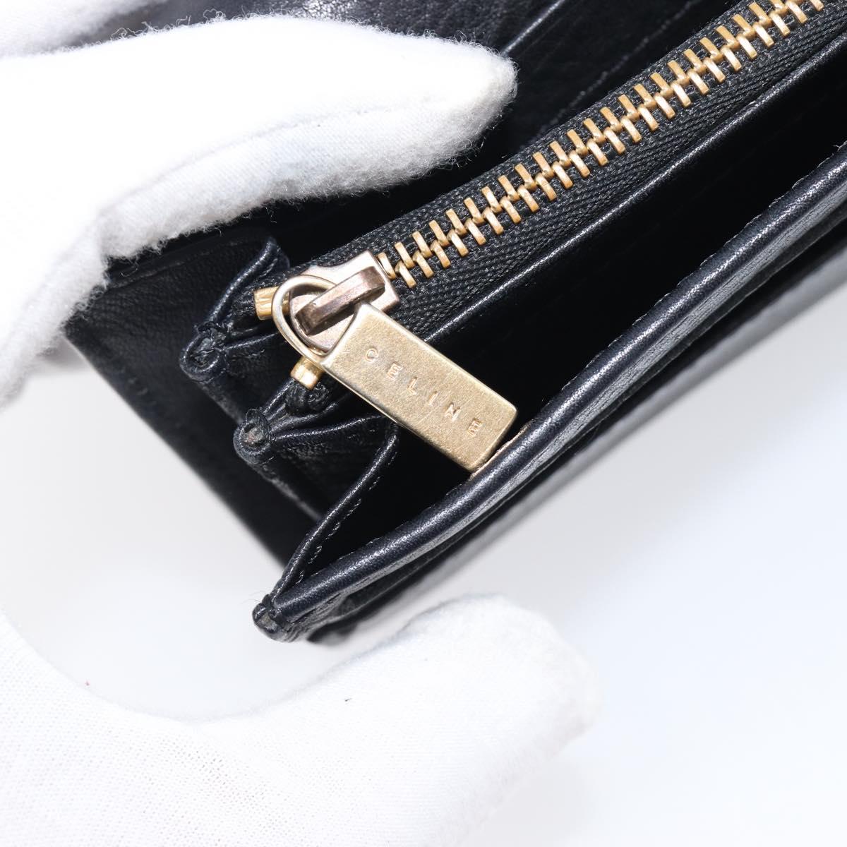 CELINE Long Wallet Leather Gold Black Auth bs37228