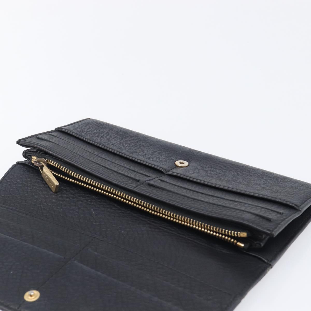 CELINE Long Wallet Leather Gold Black Auth bs37228