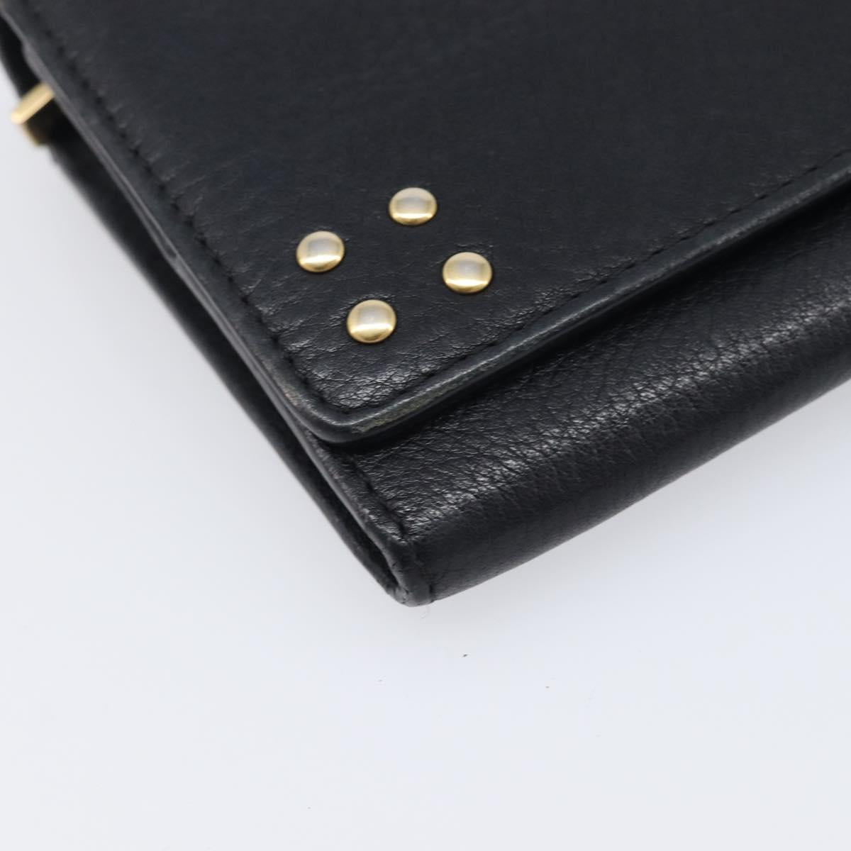 CELINE Long Wallet Leather Gold Black Auth bs37228