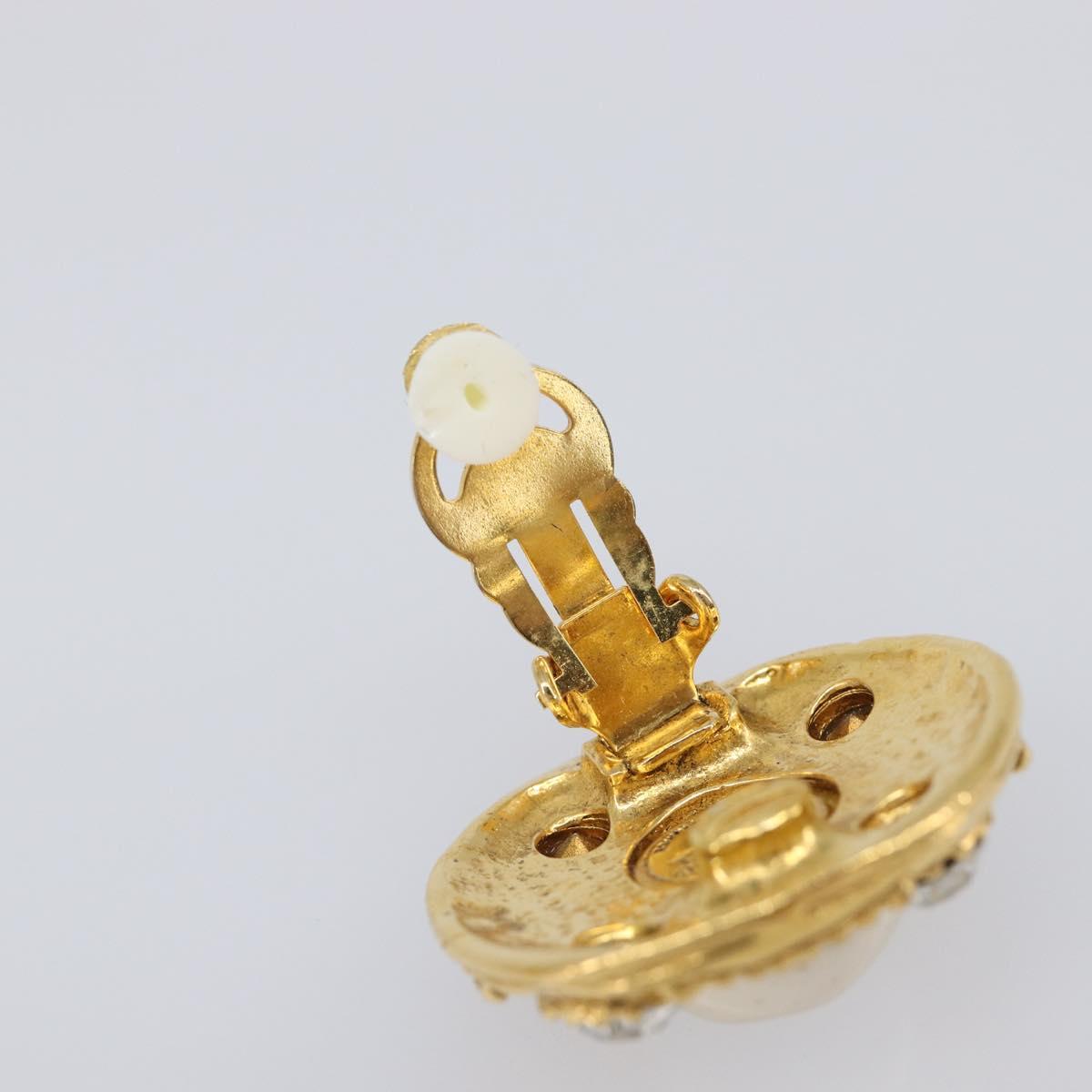 CHANEL Earring Metal Gold Tone White CC Auth bs37230