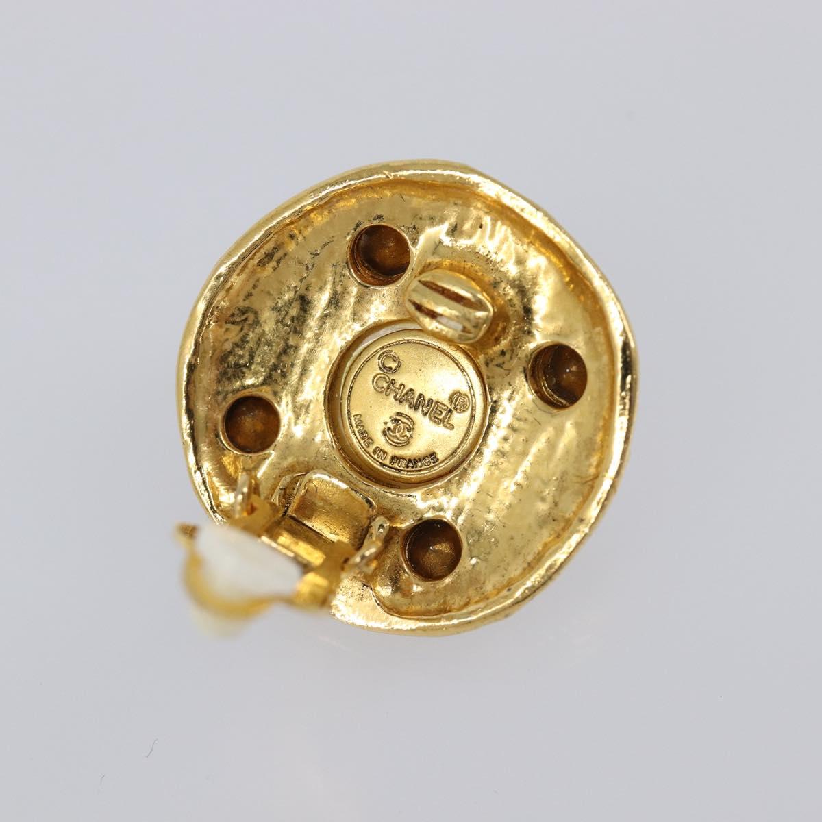 CHANEL Earring Metal Gold Tone White CC Auth bs37230