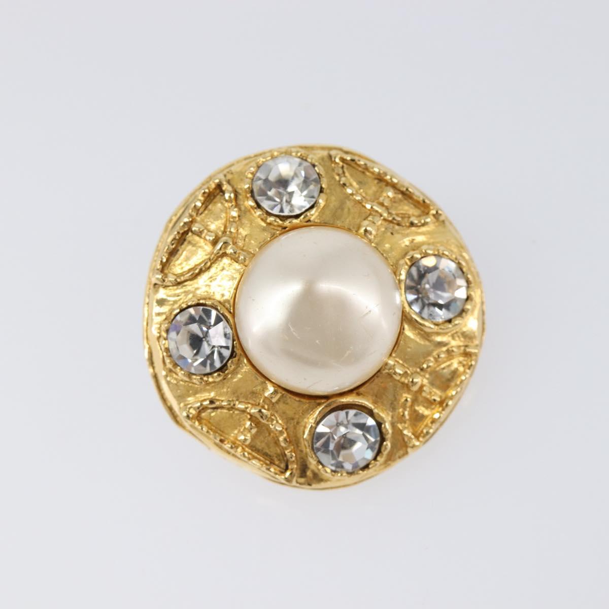 CHANEL Earring Metal Gold Tone White CC Auth bs37230