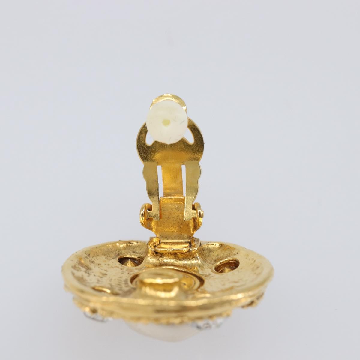 CHANEL Earring Metal Gold Tone White CC Auth bs37230