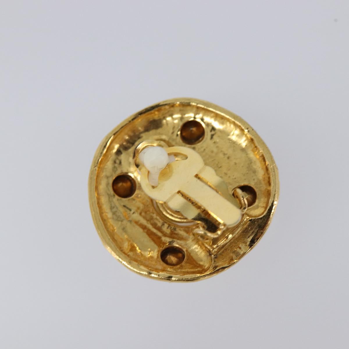 CHANEL Earring Metal Gold Tone White CC Auth bs37230