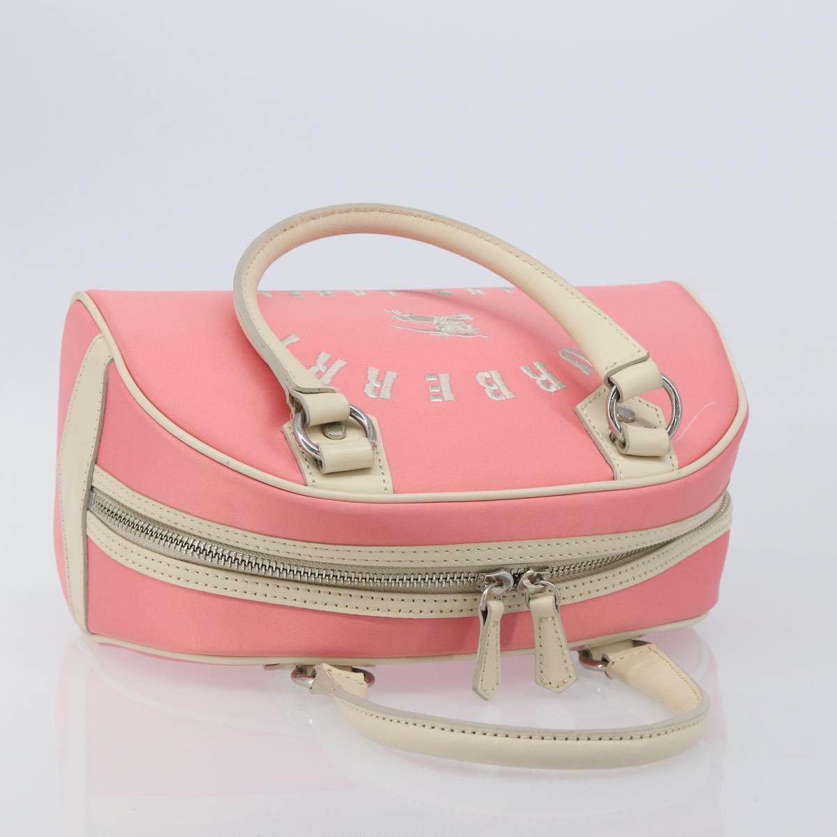 BURBERRY Hand Bag Nylon Pink Silver Auth bs37234
