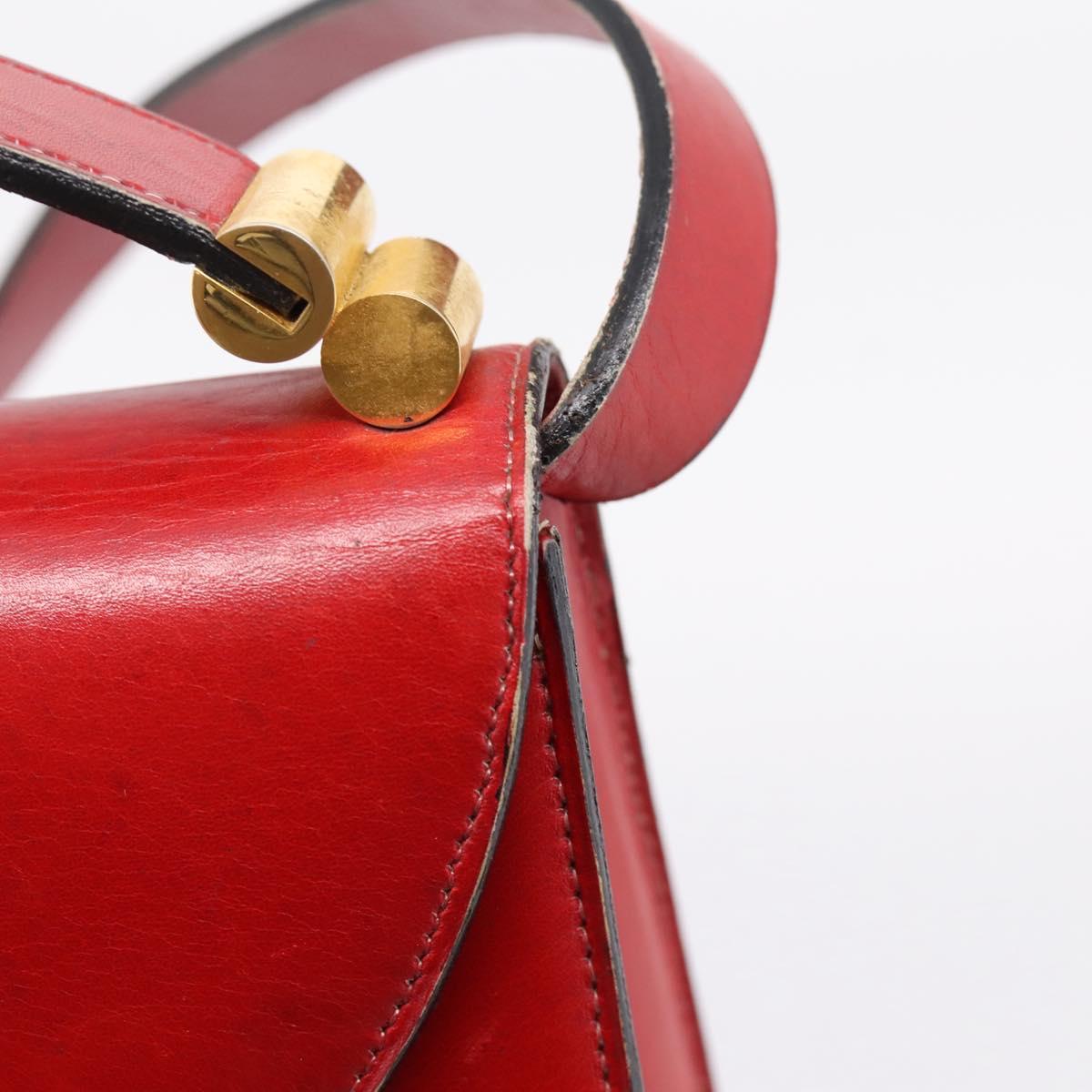 Christian Dior Hand Bag Leather 2way Red Gold Tone Auth bs37235