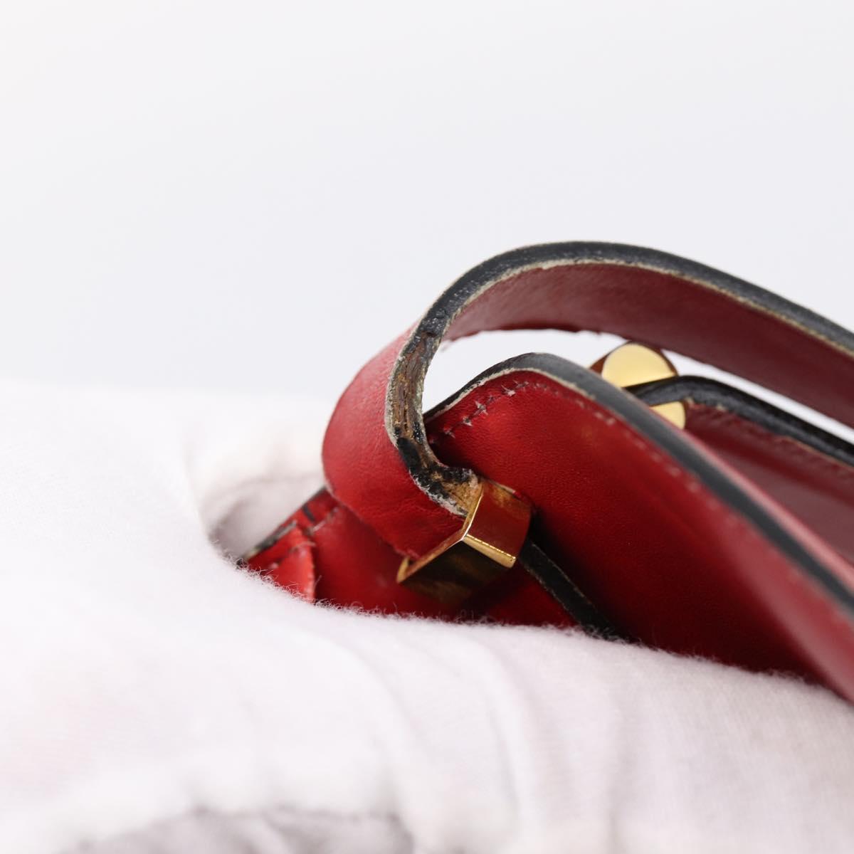 Christian Dior Hand Bag Leather 2way Red Gold Tone Auth bs37235