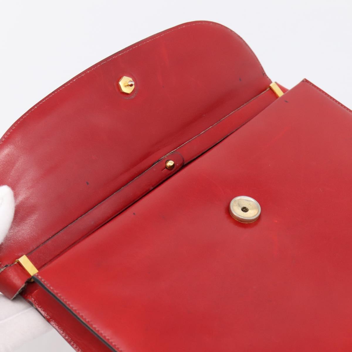 Christian Dior Hand Bag Leather 2way Red Gold Tone Auth bs37235