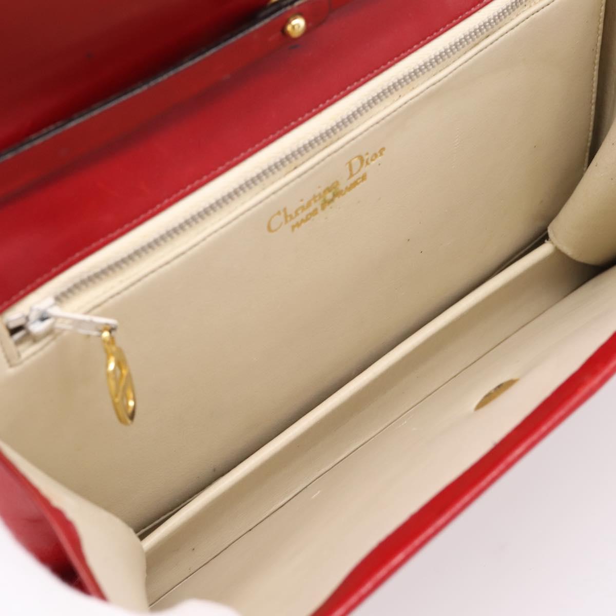 Christian Dior Hand Bag Leather 2way Red Gold Tone Auth bs37235