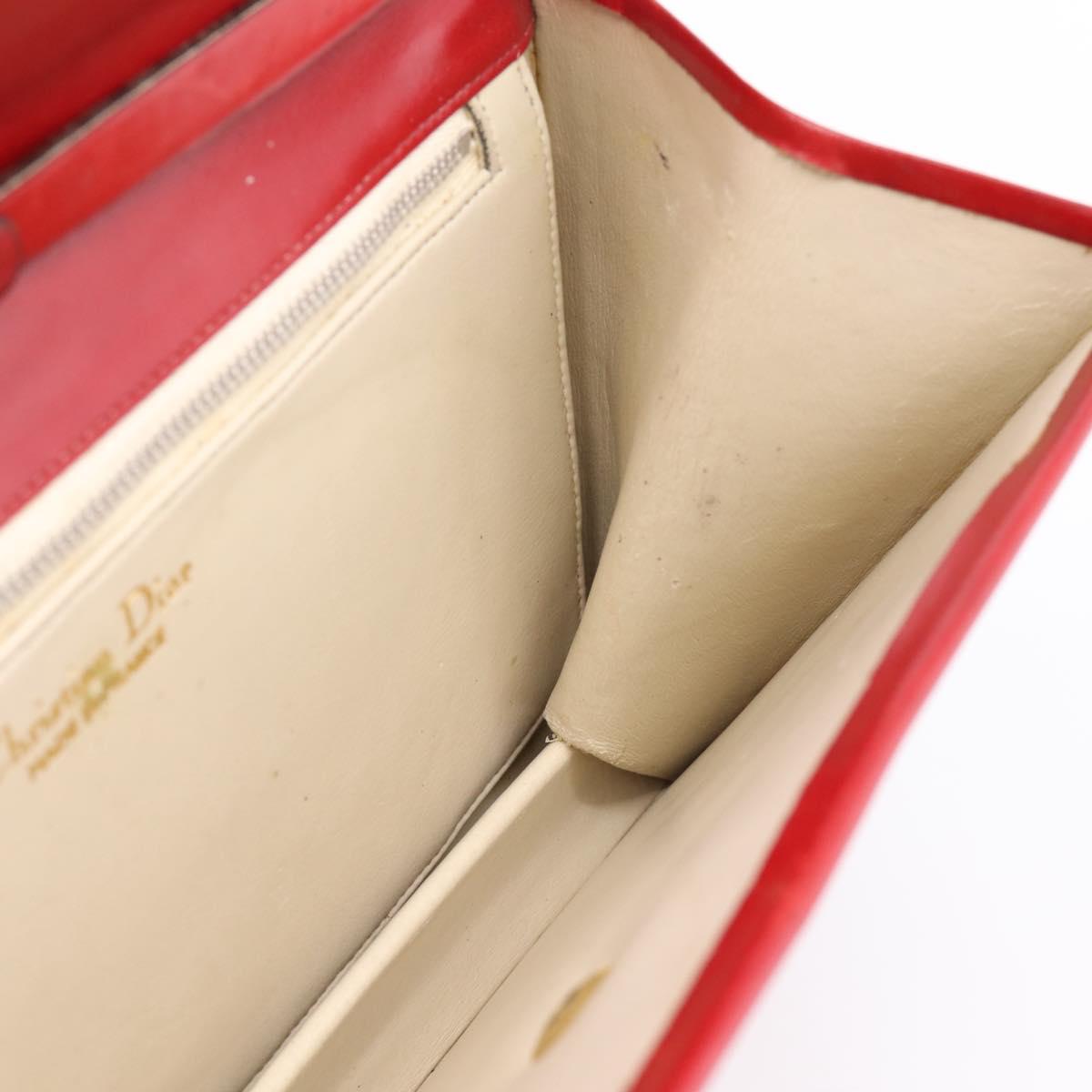 Christian Dior Hand Bag Leather 2way Red Gold Tone Auth bs37235