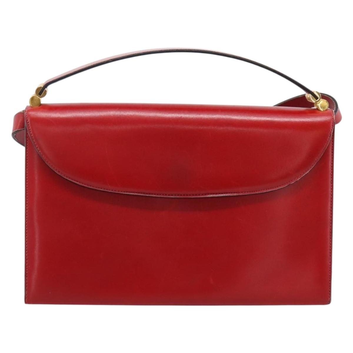 Christian Dior Hand Bag Leather 2way Red Gold Tone Auth bs37235