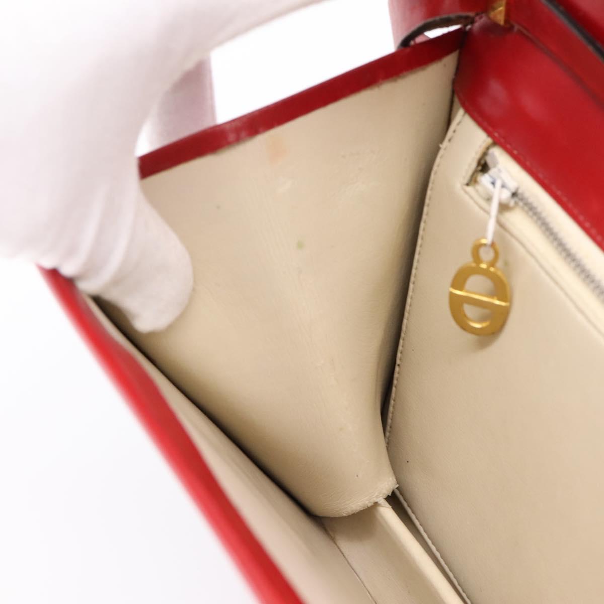 Christian Dior Hand Bag Leather 2way Red Gold Tone Auth bs37235