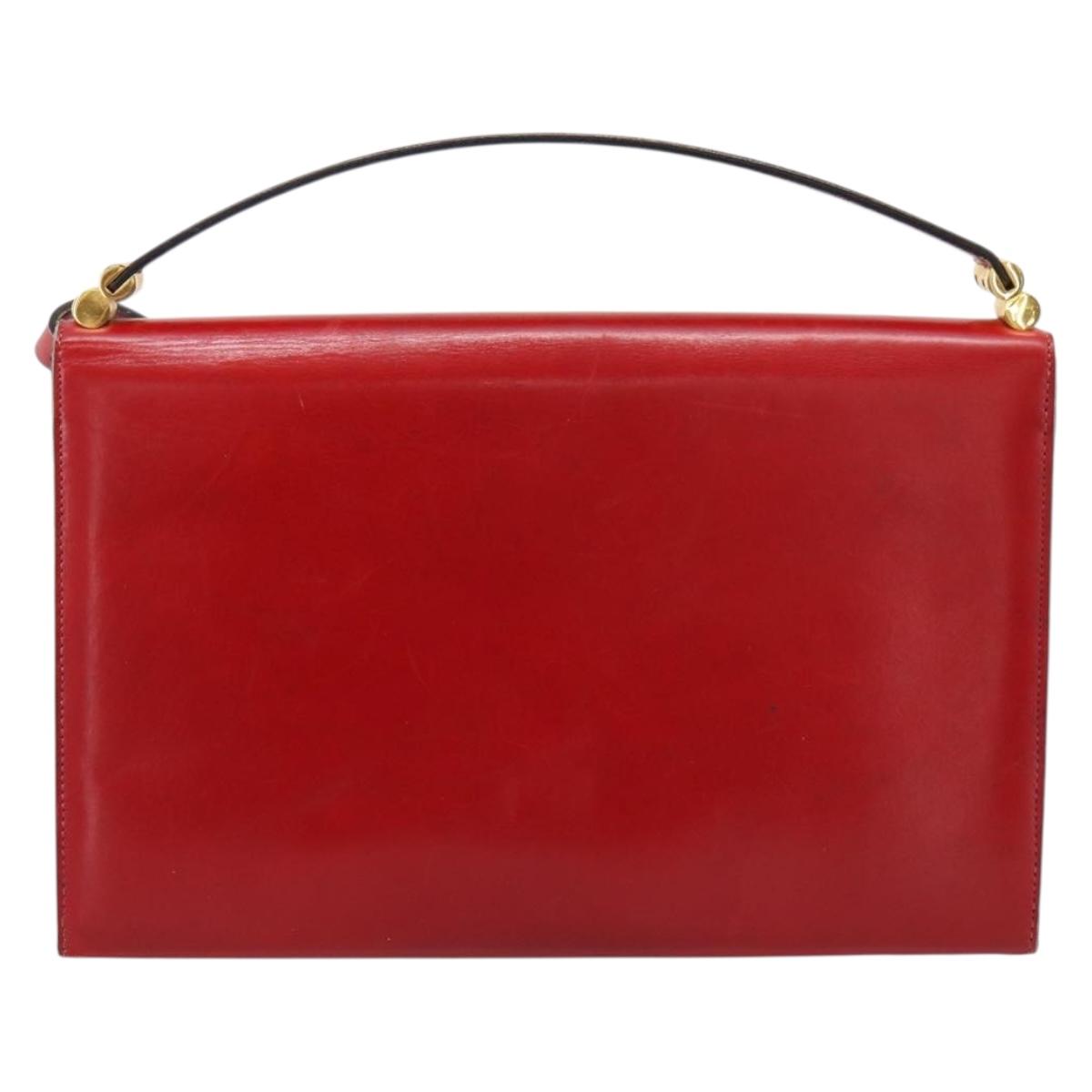 Christian Dior Hand Bag Leather 2way Red Gold Tone Auth bs37235