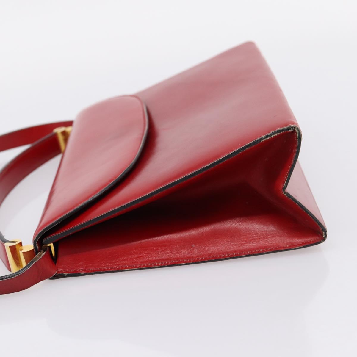 Christian Dior Hand Bag Leather 2way Red Gold Tone Auth bs37235