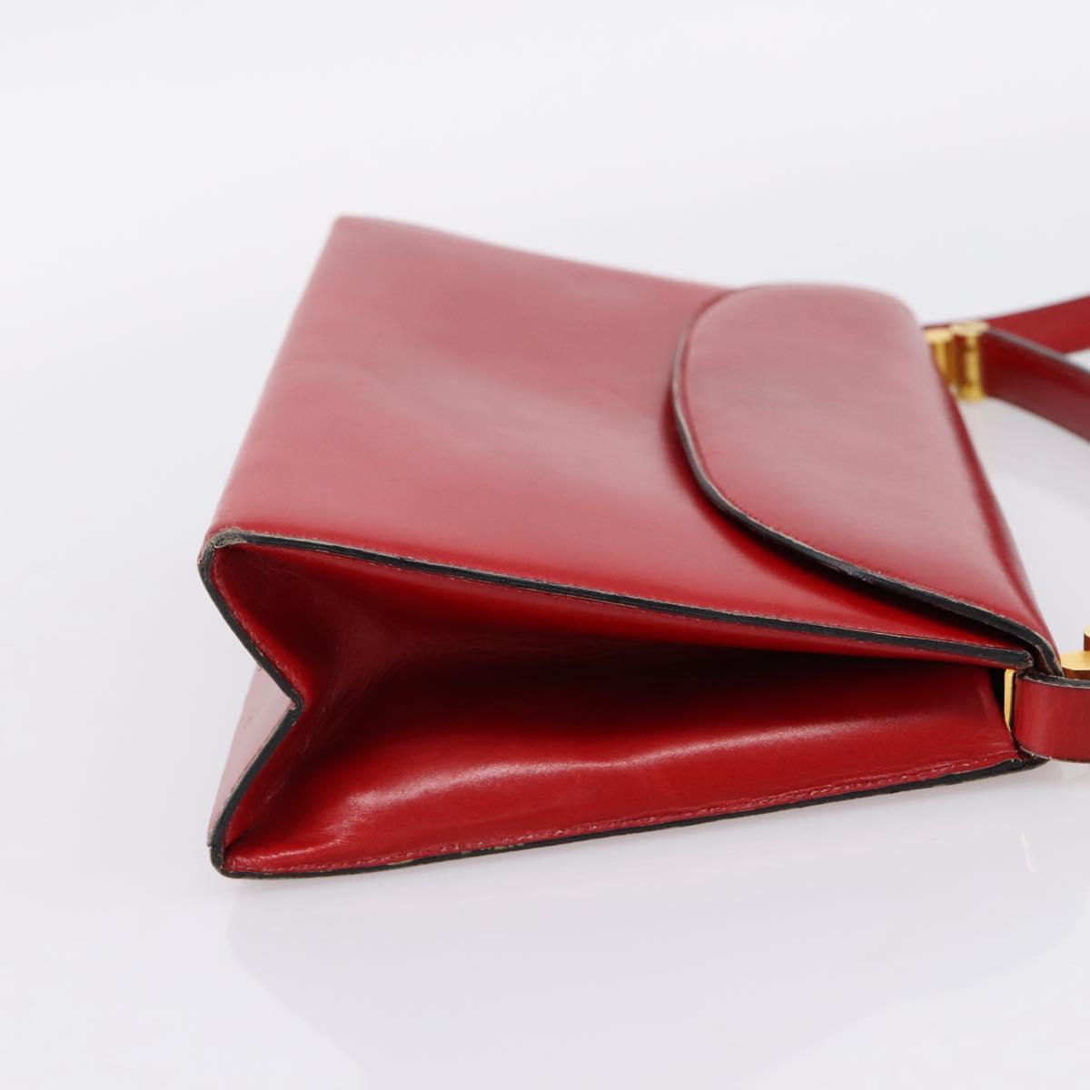Christian Dior Hand Bag Leather 2way Red Gold Tone Auth bs37235