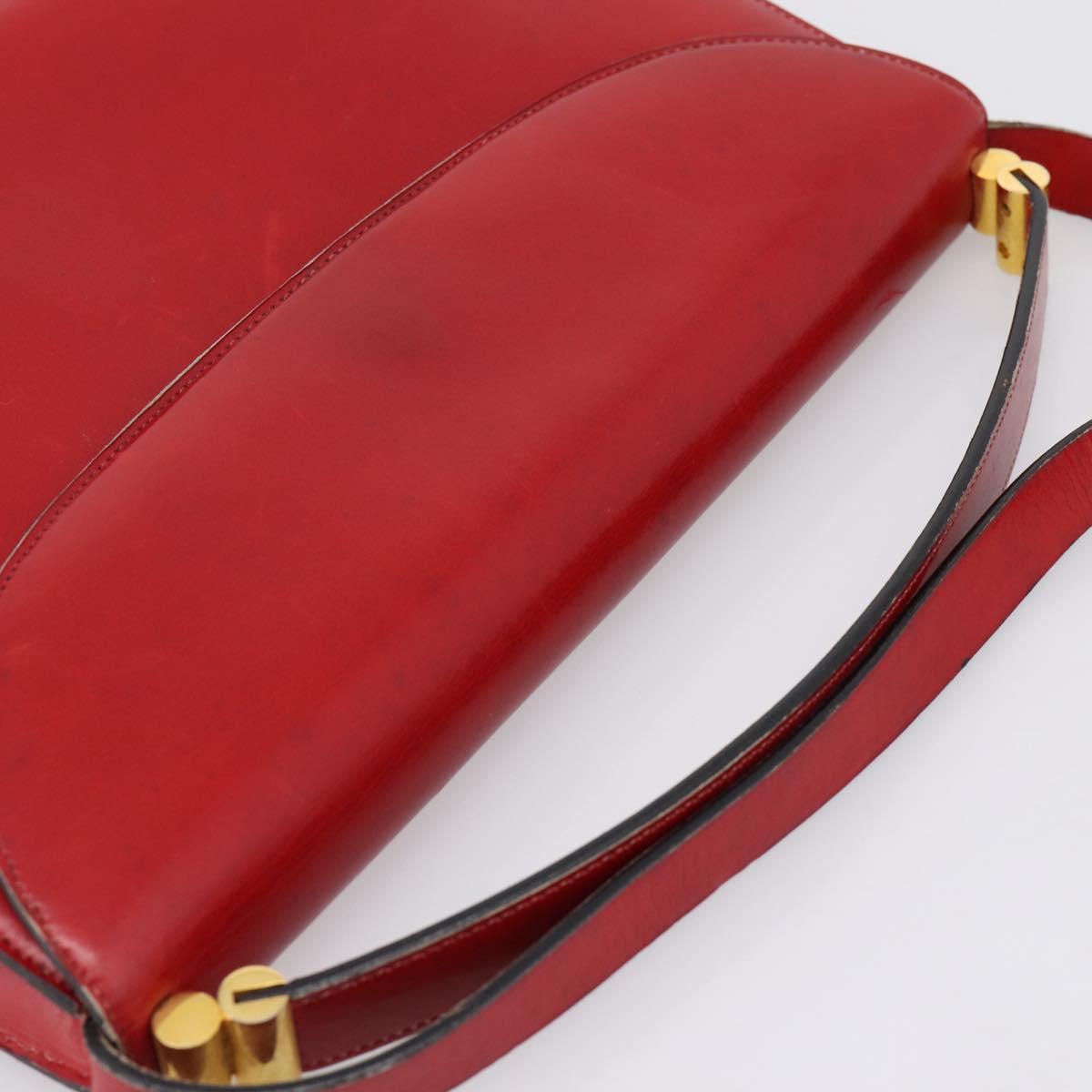 Christian Dior Hand Bag Leather 2way Red Gold Tone Auth bs37235