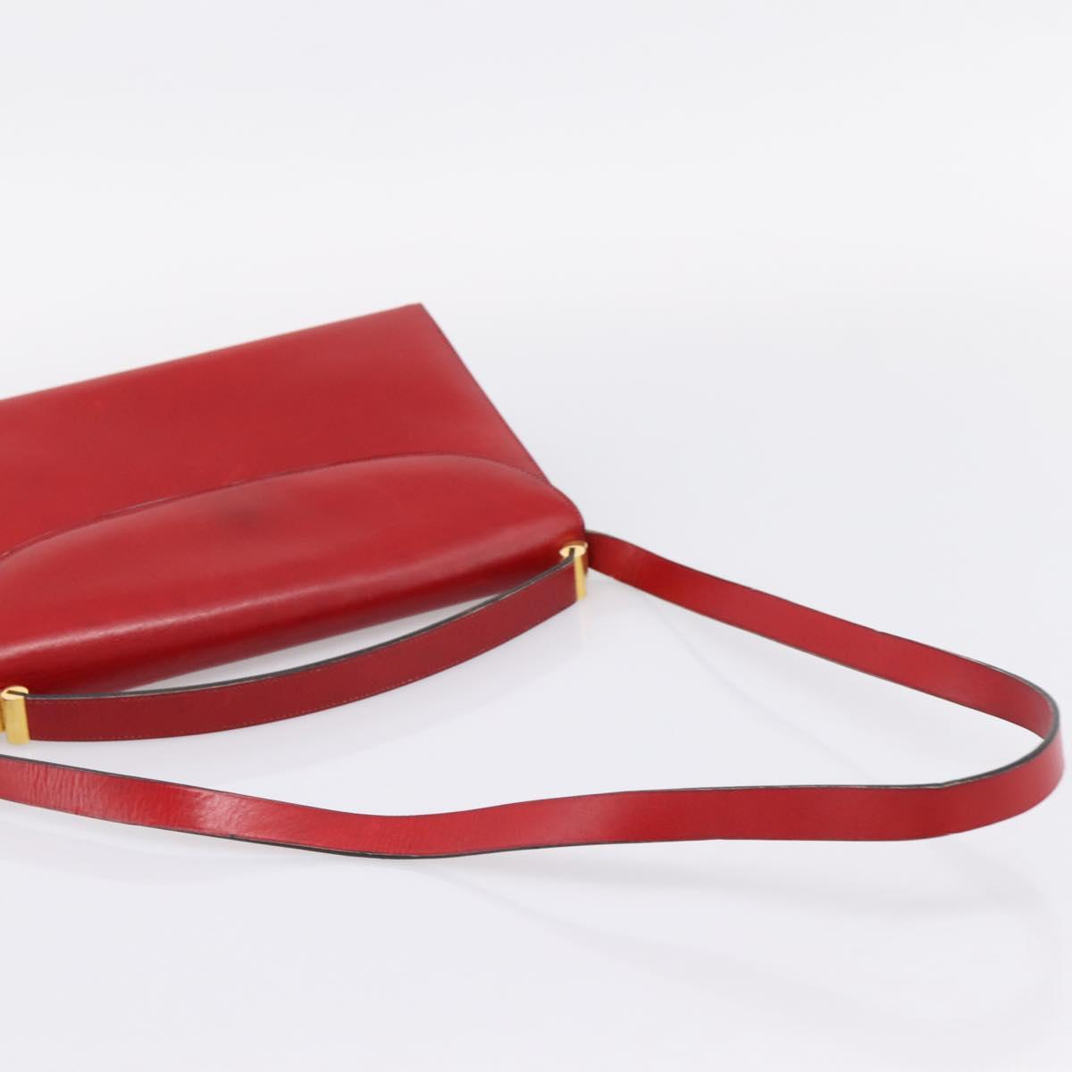 Christian Dior Hand Bag Leather 2way Red Gold Tone Auth bs37235