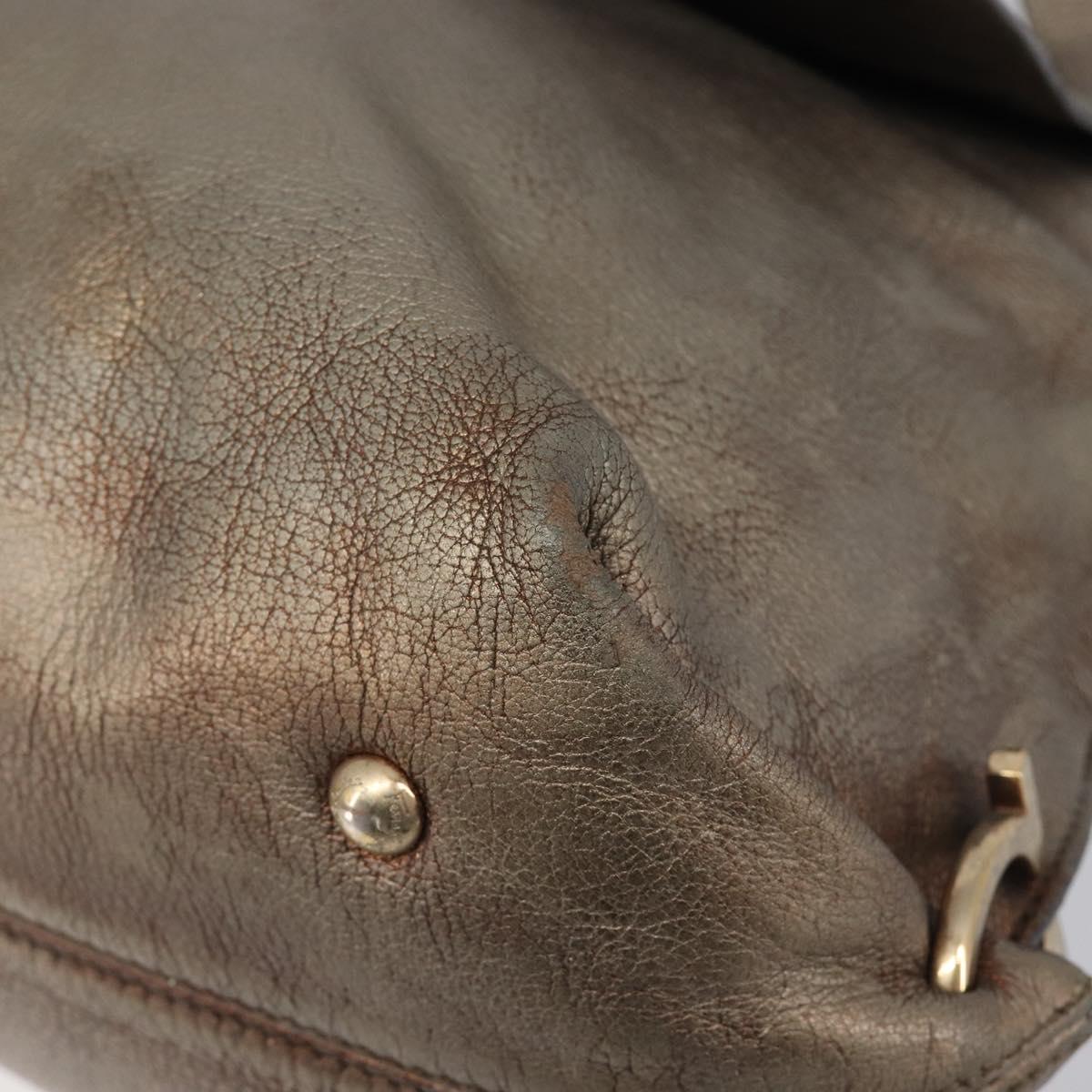 Salvatore Ferragamo Gancini Hand Bag Leather 2way Gold Auth bs37237