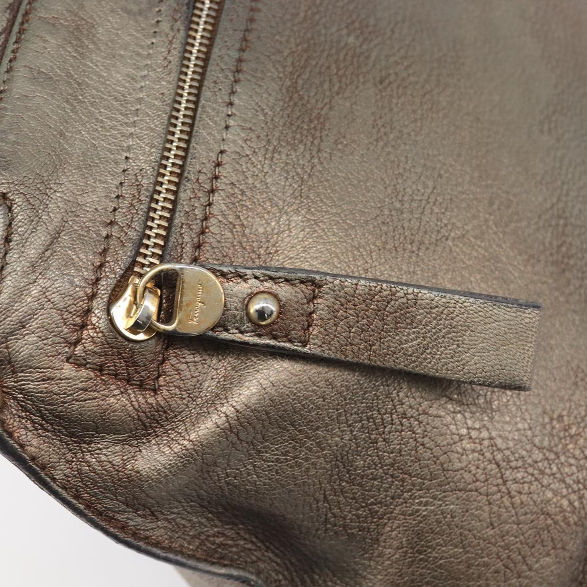 Salvatore Ferragamo Gancini Hand Bag Leather 2way Gold Auth bs37237