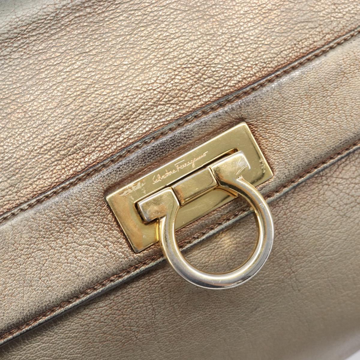 Salvatore Ferragamo Gancini Hand Bag Leather 2way Gold Auth bs37237