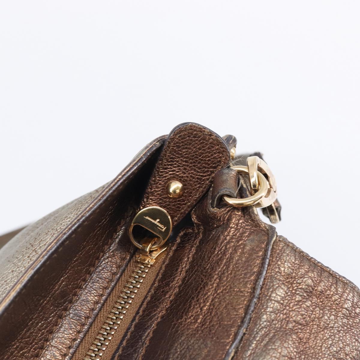 Salvatore Ferragamo Gancini Hand Bag Leather 2way Gold Auth bs37237