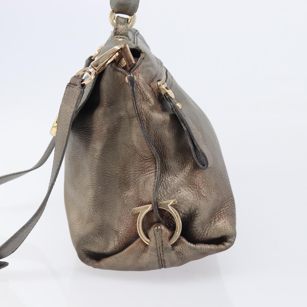 Salvatore Ferragamo Gancini Hand Bag Leather 2way Gold Auth bs37237