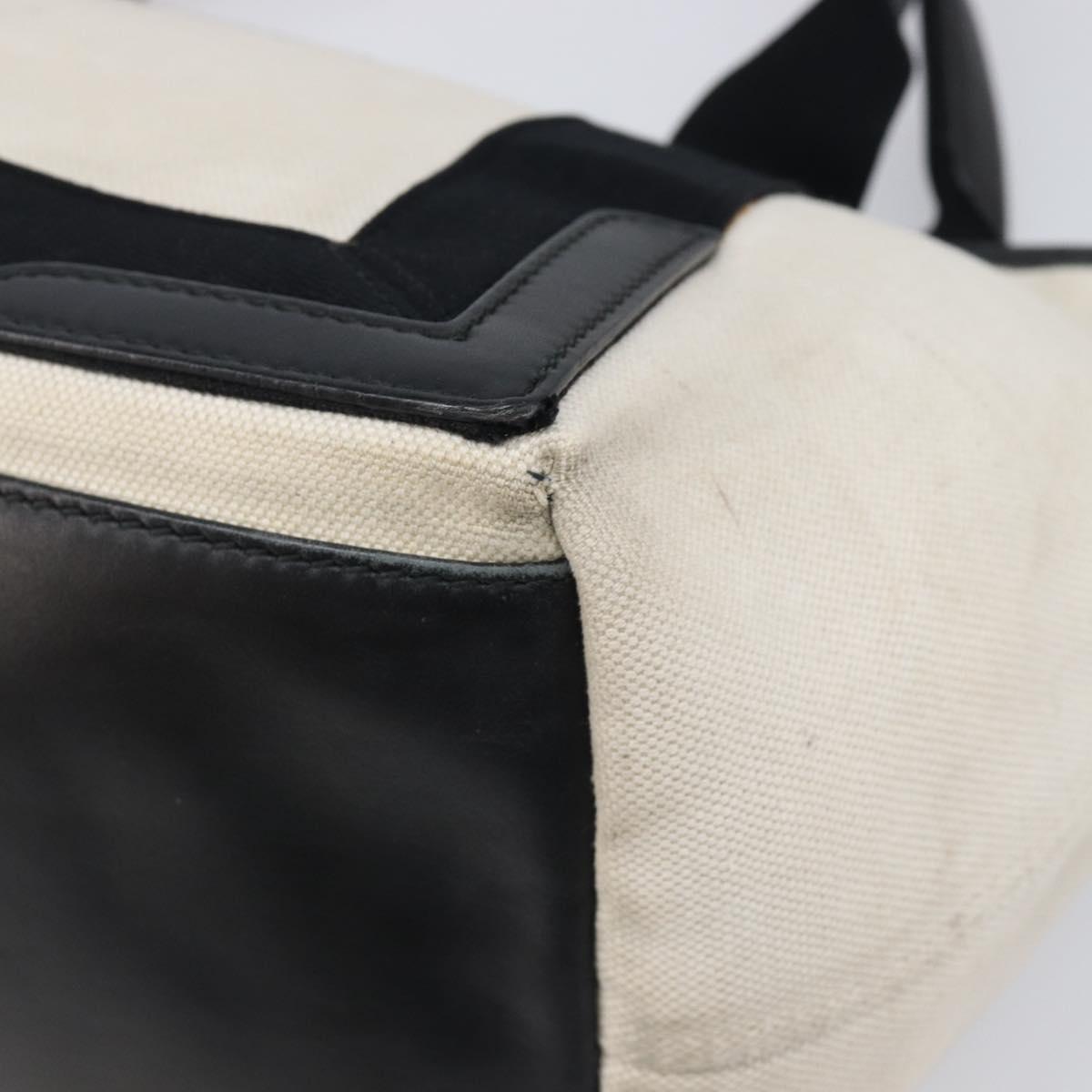 BALENCIAGA Navy Cabas Tote Bag Canvas White Black 339933 Auth bs37238