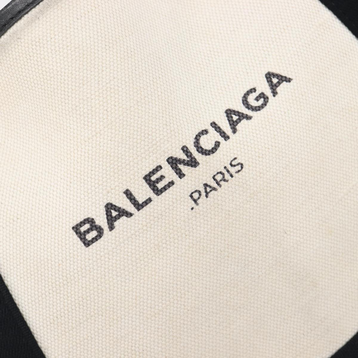 BALENCIAGA Navy Cabas Tote Bag Canvas White Black 339933 Auth bs37238