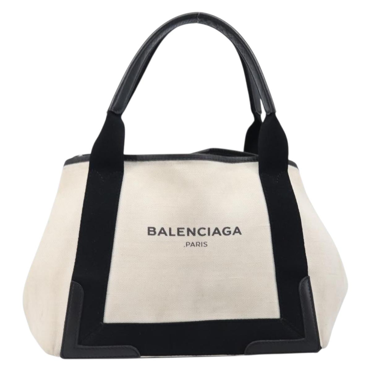 BALENCIAGA Navy Cabas Tote Bag Canvas White Black 339933 Auth bs37238