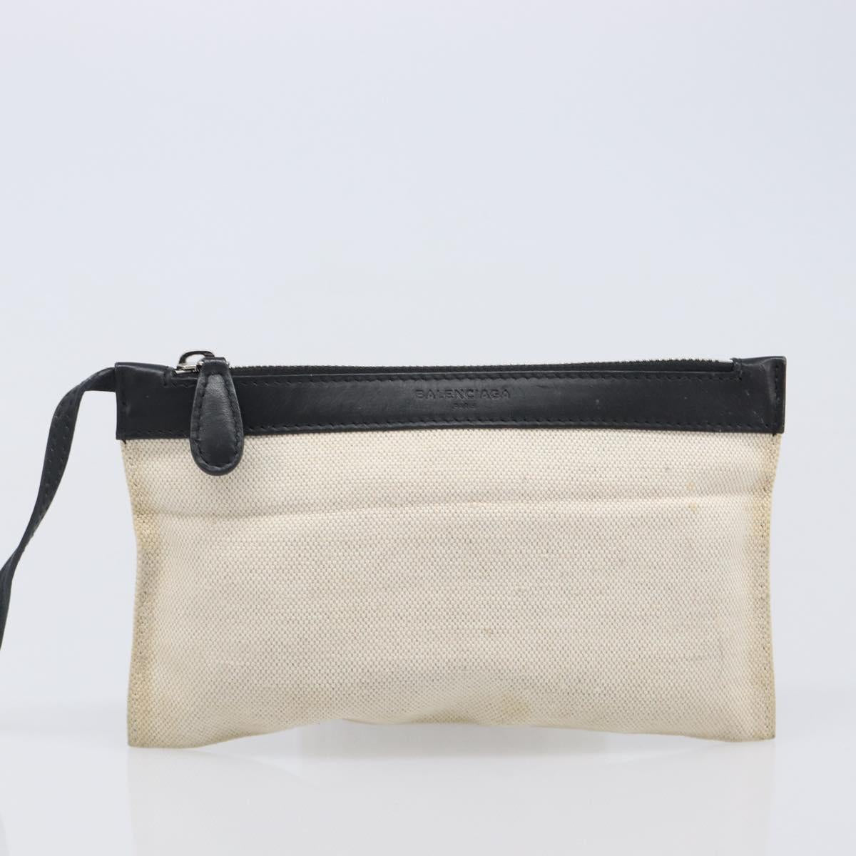 BALENCIAGA Navy Cabas Tote Bag Canvas White Black 339933 Auth bs37238