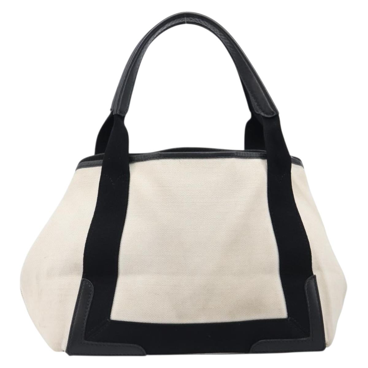 BALENCIAGA Navy Cabas Tote Bag Canvas White Black 339933 Auth bs37238
