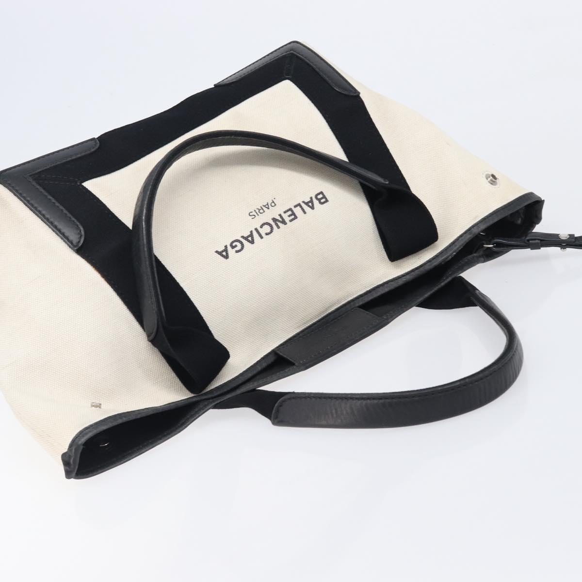 BALENCIAGA Navy Cabas Tote Bag Canvas White Black 339933 Auth bs37238