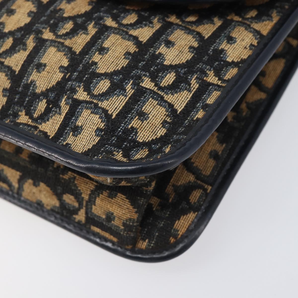 Christian Dior Trotter Canvas Shoulder Bag Navy Gold Tone Auth bs37239