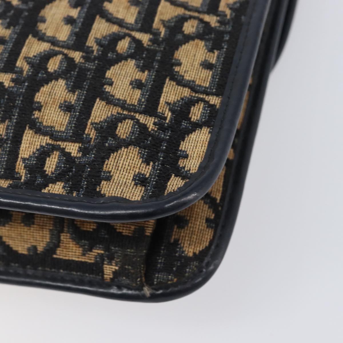 Christian Dior Trotter Canvas Shoulder Bag Navy Gold Tone Auth bs37239