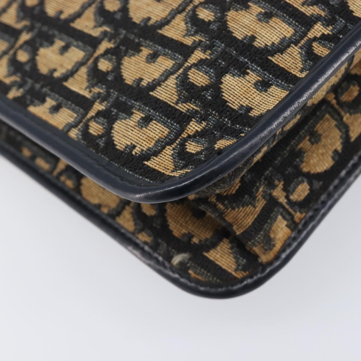 Christian Dior Trotter Canvas Shoulder Bag Navy Gold Tone Auth bs37239
