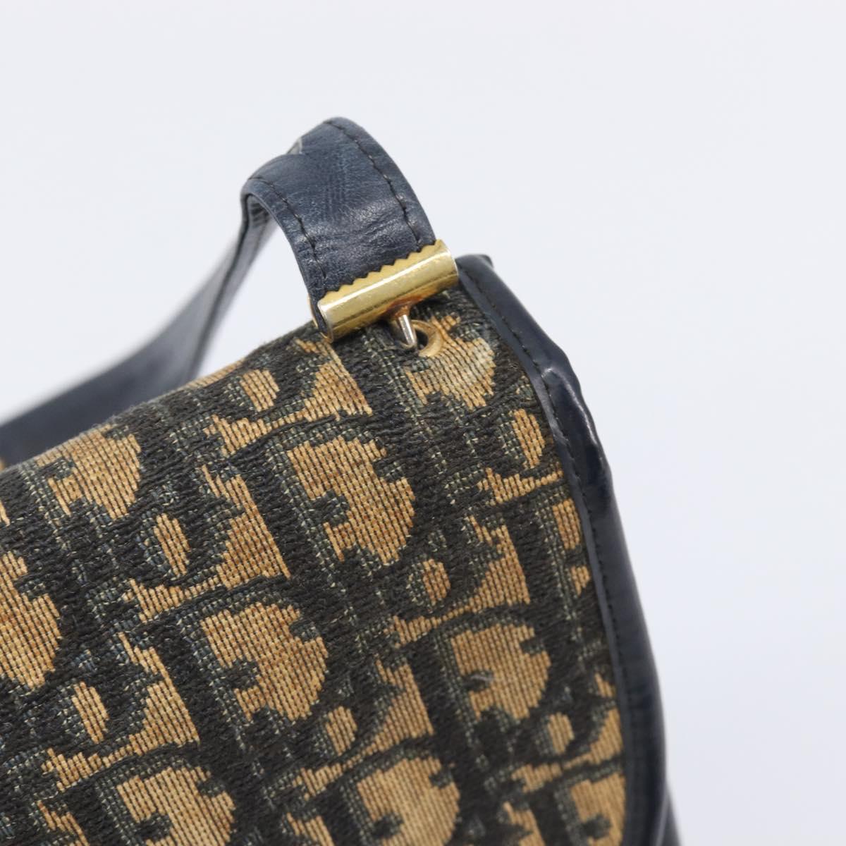 Christian Dior Trotter Canvas Shoulder Bag Navy Gold Tone Auth bs37239