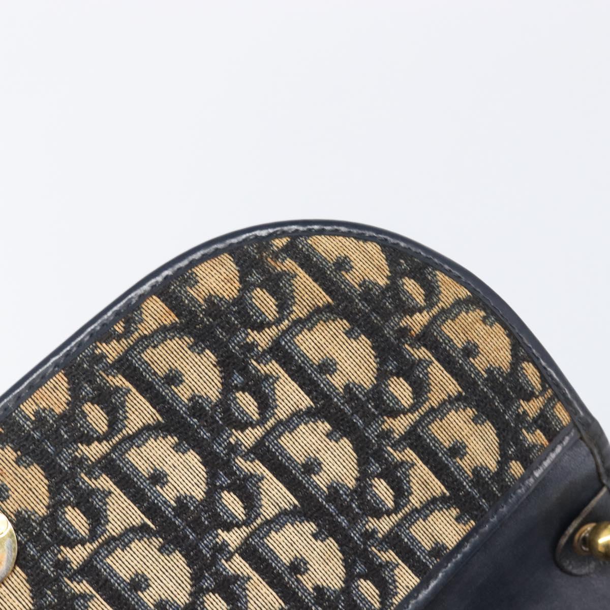 Christian Dior Trotter Canvas Shoulder Bag Navy Gold Tone Auth bs37239