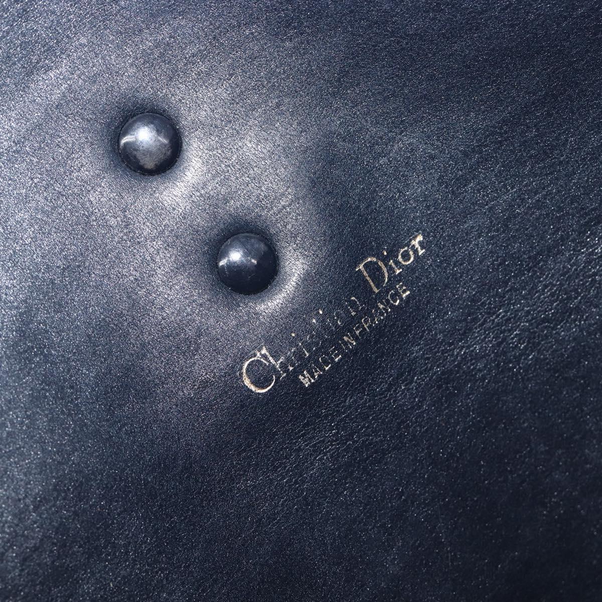 Christian Dior Trotter Canvas Shoulder Bag Navy Gold Tone Auth bs37239