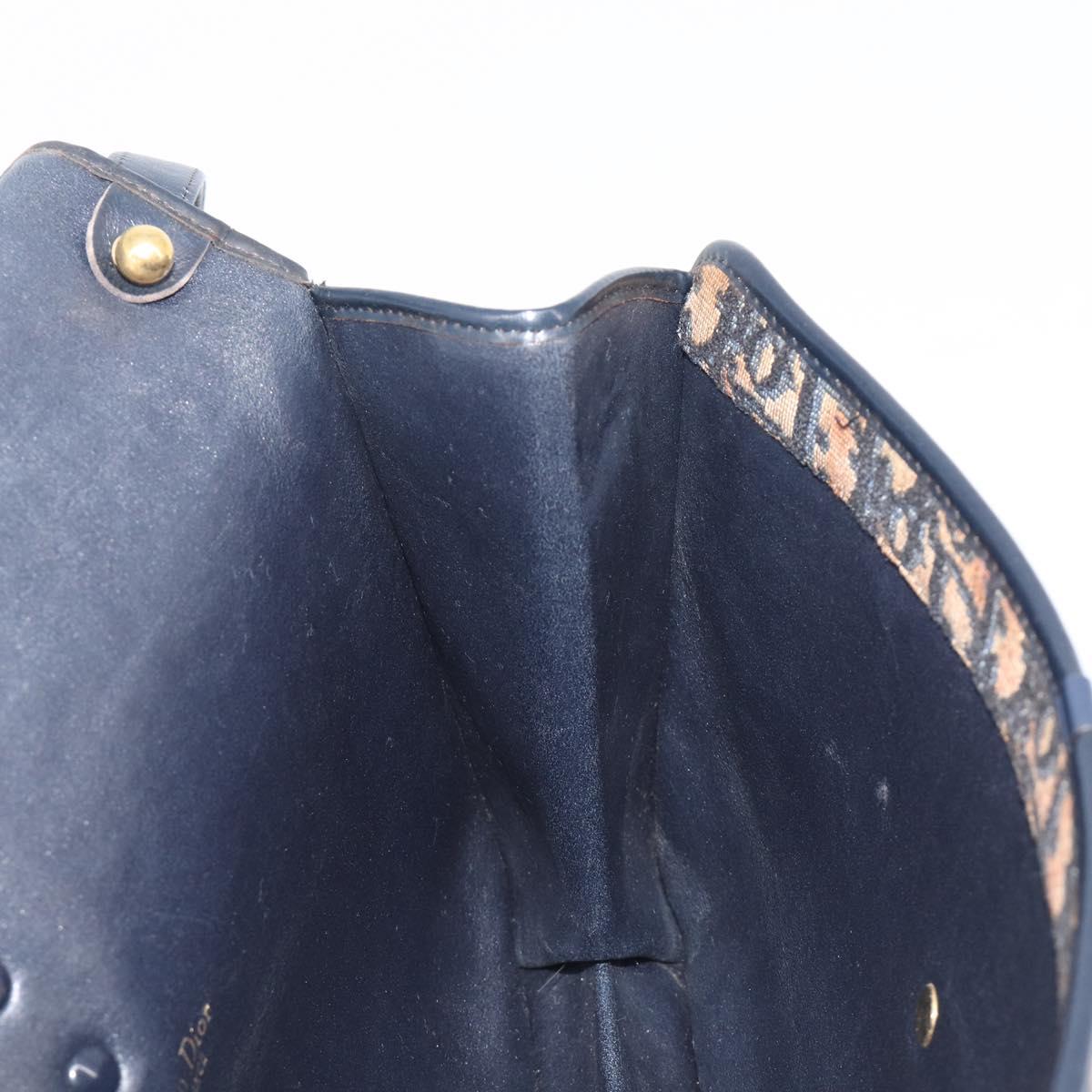 Christian Dior Trotter Canvas Shoulder Bag Navy Gold Tone Auth bs37239