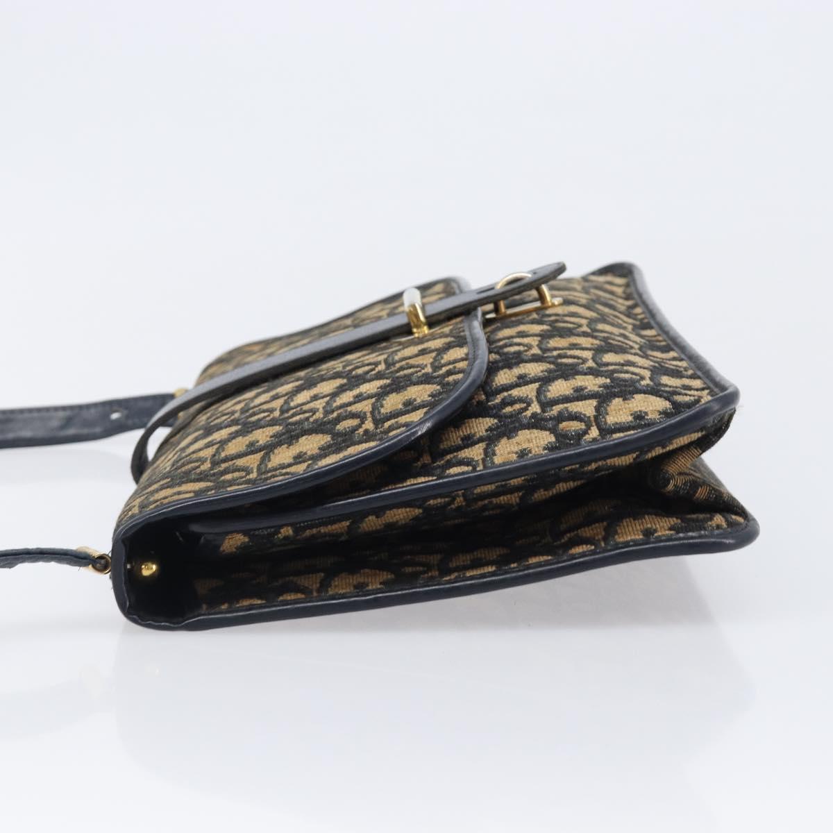 Christian Dior Trotter Canvas Shoulder Bag Navy Gold Tone Auth bs37239